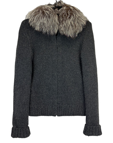 Maglione CELINE maglia cashmere argento volpe aperto 6 grigio pelliccia rimovibile collo orlo