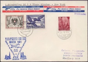 1. Direktflug Wien-München-NY 1955, Zuleitung aus Liechtenstein Stempel 1956.??! - Bild 1 von 2