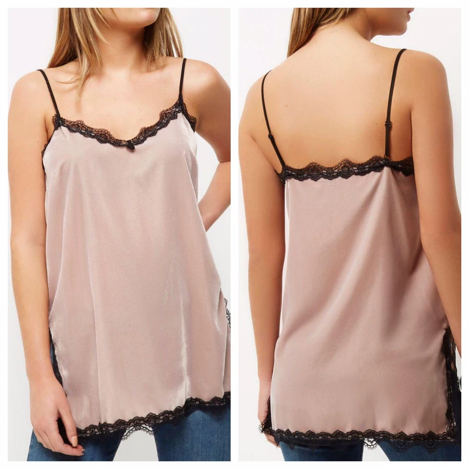 River Island Velvet Lace Trim Cami Tank US 12 Mauve Layering EUC Camisole Foto 1 de 4