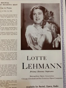 Lotte Lehmann 1936 Booking Ad Musical Performer Concert Soprano - Picture 1 of 3