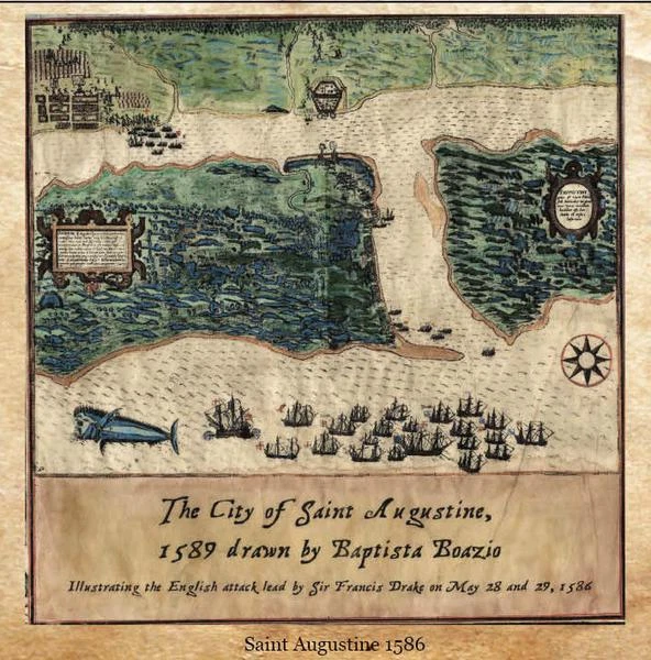 21 Boazio Map of St. Augustine 1589 vintage historic antique map painting print - Image 1 of 1