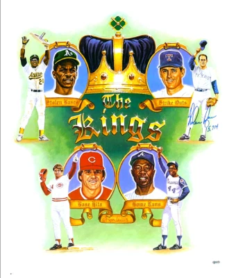 NOLAN RYAN SIGNED, HANK AARON, PETE ROSE, HENDERSON THE KINGS POSTER 26X32 (COA) - Image 1 of 3