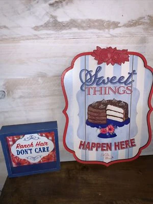 Pioneer Woman Ranch Hair Don't Care box & Sweet Things Happen Here wooden signs - Image 1 of 4