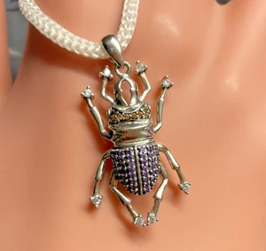 Ciondolo BEETLE CREEPER argento 925 viola ideale borsetta portafortuna 1,5 pollici l - Foto 1 di 7