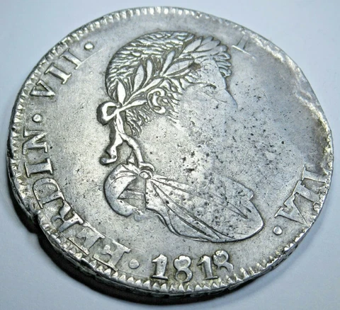 1818 Mexico Silver 8 Reales Genuine Antique Spanish Colonial 1800's Dollar Coin Cover