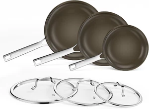 Stainless Steel Frying Pan Set with Lids,8Inch 9.5Inch 11Inch Nonstick Ceramic F - Picture 1 of 7