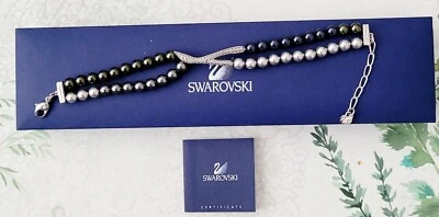 Original Swarovski Collier Armband Perlen Kristall 18-21 cm grau weiss schwarz - Bild 1 von 3