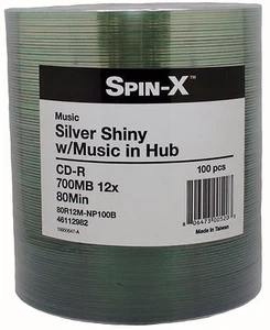 100 Spin-X Music Digital Audio Shiny Silver Top Blank CD-R CDR Disc Media - Picture 1 of 1