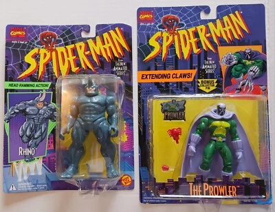 PROWLER & RHINO 1994 Spiderman Animated Series Action Figures MOC - Image 1 of 4