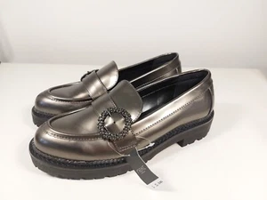 NEXT Slip On Loafer Pewter Silver Patent Leather Shoes Size UK 5 EU 38 - Picture 1 of 9