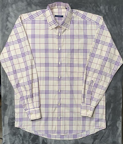 Camicia elegante Burberry London uomo media bianca viola quadri quadri quadri brit manica lunga