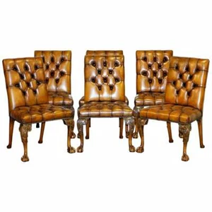 FULLY RESTORED SUITE OF NEW LEATHER CHESTERFIELD DINING CHAIRS CLAW & BALL FEET - Picture 1 of 12