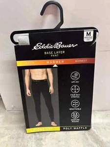 EDDIE BAUER Talla s PANTALÓN CAPA BASE PESO MEDIO POLI WAFFLE TELA lt gris o negro - Imagen 1 de 1