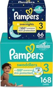 Pampers Disposable Diapers Size 3, Swaddlers 168 Count + Overnight (66 Count) - Picture 1 of 12