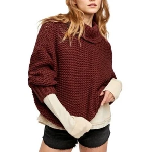 Free People Sweater Women's Long Sleeve Turtle Neck Knit Warm Brown Size S NEW - Picture 1 of 3