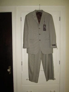 Men's CARAVELLI Brown Houndstooth 2 Piece Suit Jacket + Pants ~ 38S X 32W *NWT - Picture 1 of 11