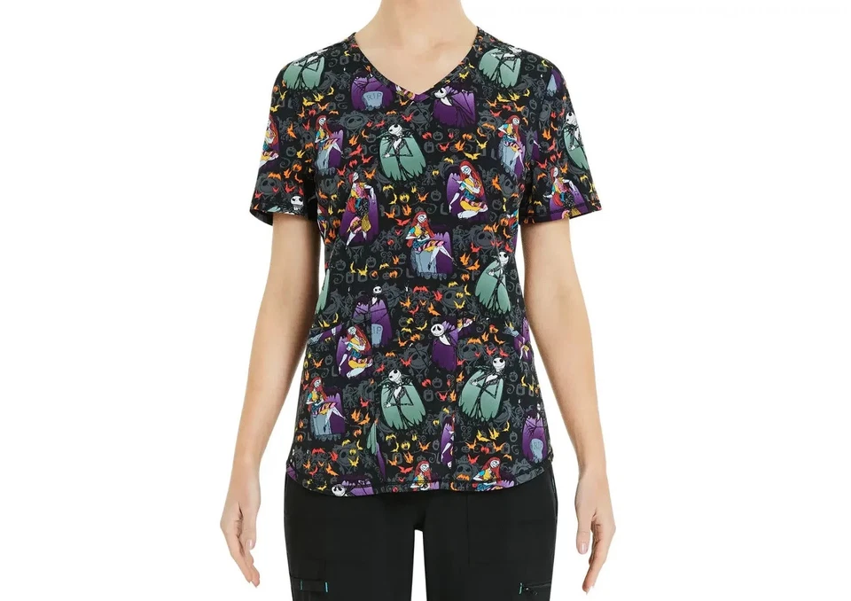 Disney Halloween Tim Burton Nightmare Before Christmas Scrub Top Womens Size 3XL