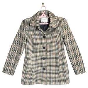 Jacklyn Smith Womens Plaid Wool Jacket Coat Tan Red Black Size Medium - Picture 1 of 9