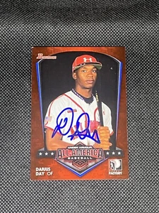 Carta auto firmata Darius Day 2013 Bowman tutta americana #2 ~ COA - Foto 1 di 3
