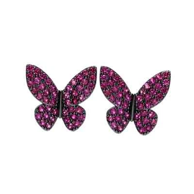 925 Sterling Silver Ruby Butterfly 3/4'' Earrings Gemstone Black Gold-Plated - Image 1 of 2