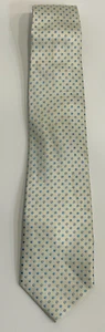 T.M.Lewin Necktie Men's Ivory Blue Polka Dot 100% Silk Classic Designer Formal - Picture 1 of 9