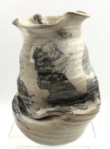 "Florero de cerámica artesanal Buie Studios 7"" azul y gris borde con volantes por goteo sentado" - Imagen 1 de 6