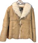 KC Collections Suede Faux Fur Tan Button Up Coat Size Large Very Warm!