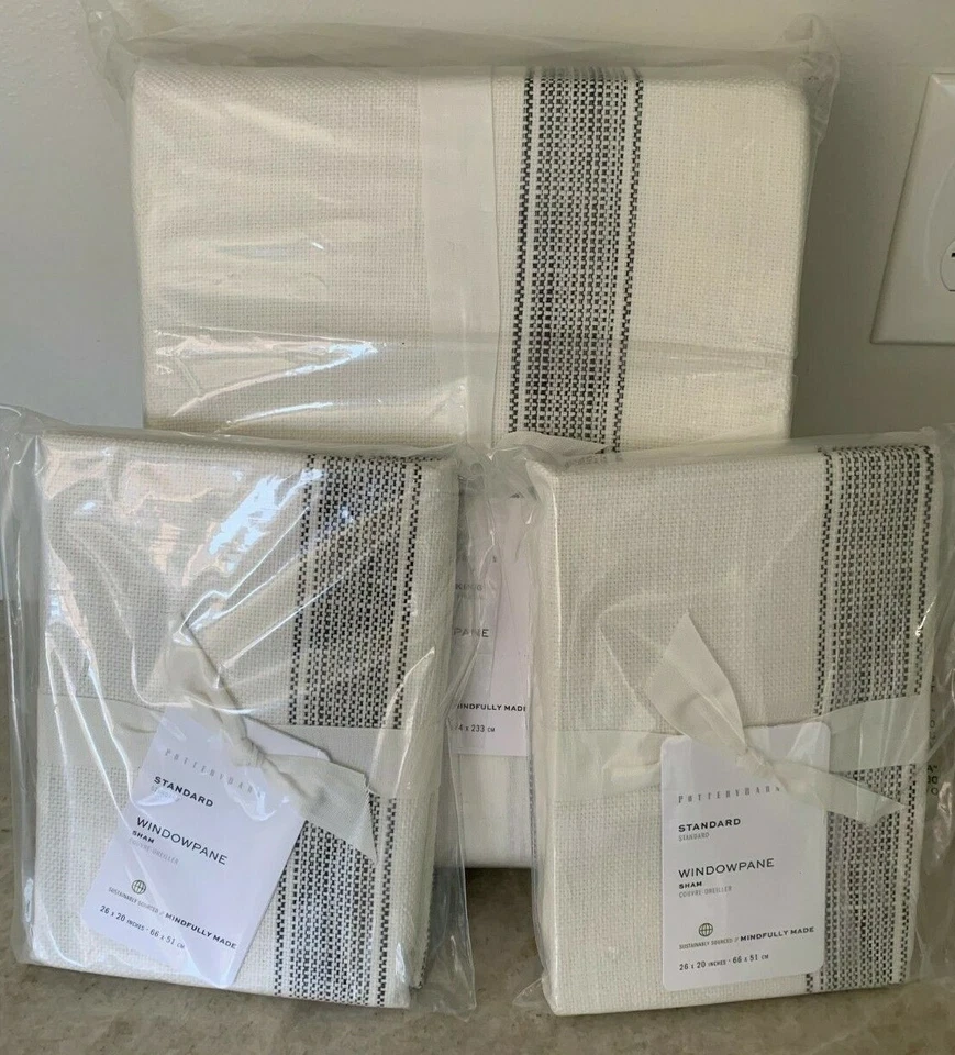 Pottery Barn Windowpane Cotton KING duvet cover 2 STANDARD shams - Image 1 of 2