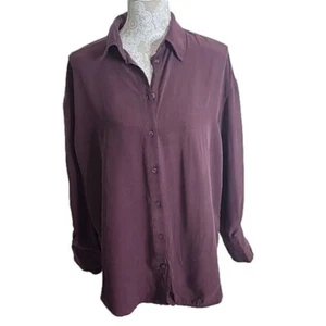 Zara women's dark purple 100% Modal button down top, Small - Picture 1 of 5