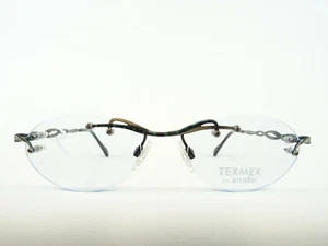 Kleine rahmenlose Brille Randlos Fassung ausgefallenes Design blau grün Gr. S - Bild 1 von 5