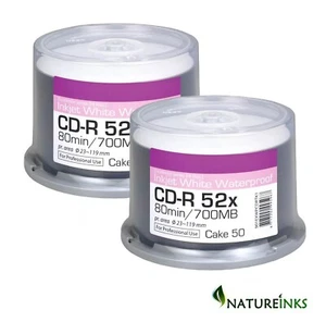 100 Ritek Pro Ultra Gloss Printable Blank CD-R CD Waterproof Discs 52x 700MB - Picture 1 of 2