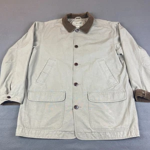 LL Bean Coat Mens XL Beige Barn Chore Workwear Corduroy Collar Canvas Jacket - Picture 1 of 14
