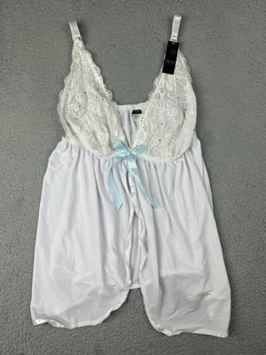 Passion Forever Babydoll Womens 1X White Lace Mesh Rhinestone Lingerie Sleepwear - Image 1 of 4