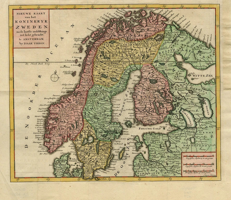 Antique Map-Cartography-Map of Scandinavia-Norway-Finland-Sweden-Tirion-ca. 1738 - Image 1 of 4