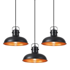 Lampada a Sospensione Industriale, 10,5 Pollici Casale Piccolo Lampadario Nero e Oro... - Foto 1 di 8