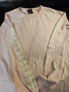 Men's Obey Pink 100% Cotton Long Sleeve Tee Shirt Size Large - Picture 1 of 5