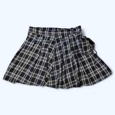 Falda plisada a cuadros gris gótica talla L 34W mini negra bolsillo extraíble emo grunge Foto 1 de 4