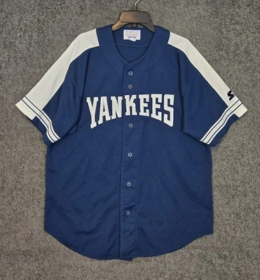 Camiseta de béisbol vintage de los New York Yankees para hombre XL azul abotonada MLB años 90 Foto 1 de 4