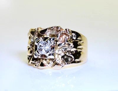 Banda/anillo pesado de oro de 14K para hombre estilo pepita de diamantes de 1/3 quilate 14,5 mm, 8,4 gramos Foto 1 de 4