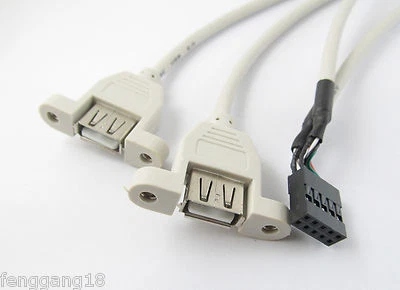 1pcs 2 Port USB 2.0 Female Y Mainboard Panel Mount 9 PIN Adapter Extension Cable - Image 1 of 2