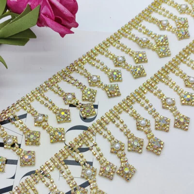 20cm Rhinestone Trim Tassel Fringe Chain Crystal Glitter DIY Wedding Bridal Chic - Image 1 of 4
