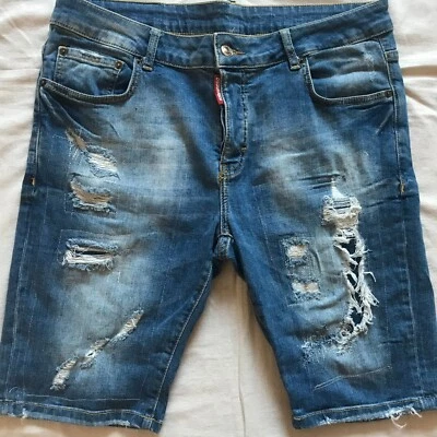 DSQUARED2 PANTALONES CORTOS DENIM PARA HOMBRE TALLA 34-36"" 52 HECHOS EN ITALIA DESGASTADOS Foto 1 de 4