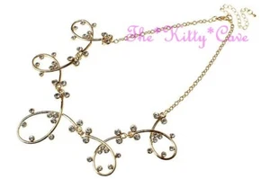 Stunning Wide 16K Gold Plated Artisan Loops Bib Necklace w/ Swarovski Crystals - Picture 1 of 2