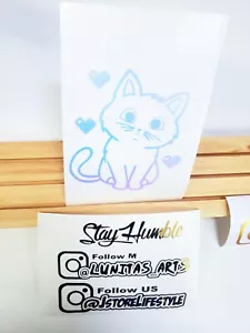 Kawaii Cat & Pulse Heart Paw Decal Holographic - Window Decal, Laptop, PC - Picture 1 of 12