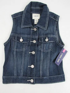 Cherokee Girl's Size Large Blue Sleeveless Button-Up Denim Jean Jacket - Picture 1 of 9