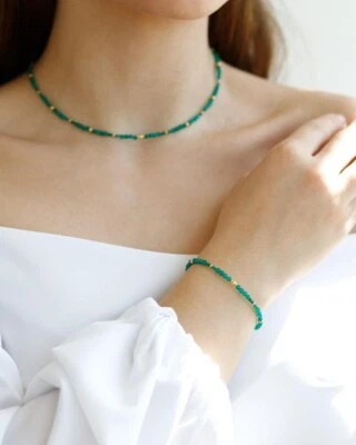 Delicados collares redondos facetados de ónix verde con piedras preciosas rellenos de oro para mujer de 18"" Foto 1 de 4