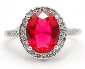 3CT Treated Ruby & White Topaz 925 Solid Sterling Silver Ring Sz 6 U4-3 - Picture 1 of 3