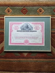 FRAMED 1957 BOSTON AND MAINE RAILROAD COMPANY PREFERRED STOCK CERTIFICATE - Picture 1 of 4