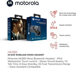 Motorola HK385 Bluetooth Wireless Headset in-Ear Mono Earpiece CVC Touch Control - Picture 1 of 6