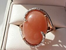 9ct Rose Gold solitaire Morogoro Peach Sunstone & Diamond ring Size S  Code 97M